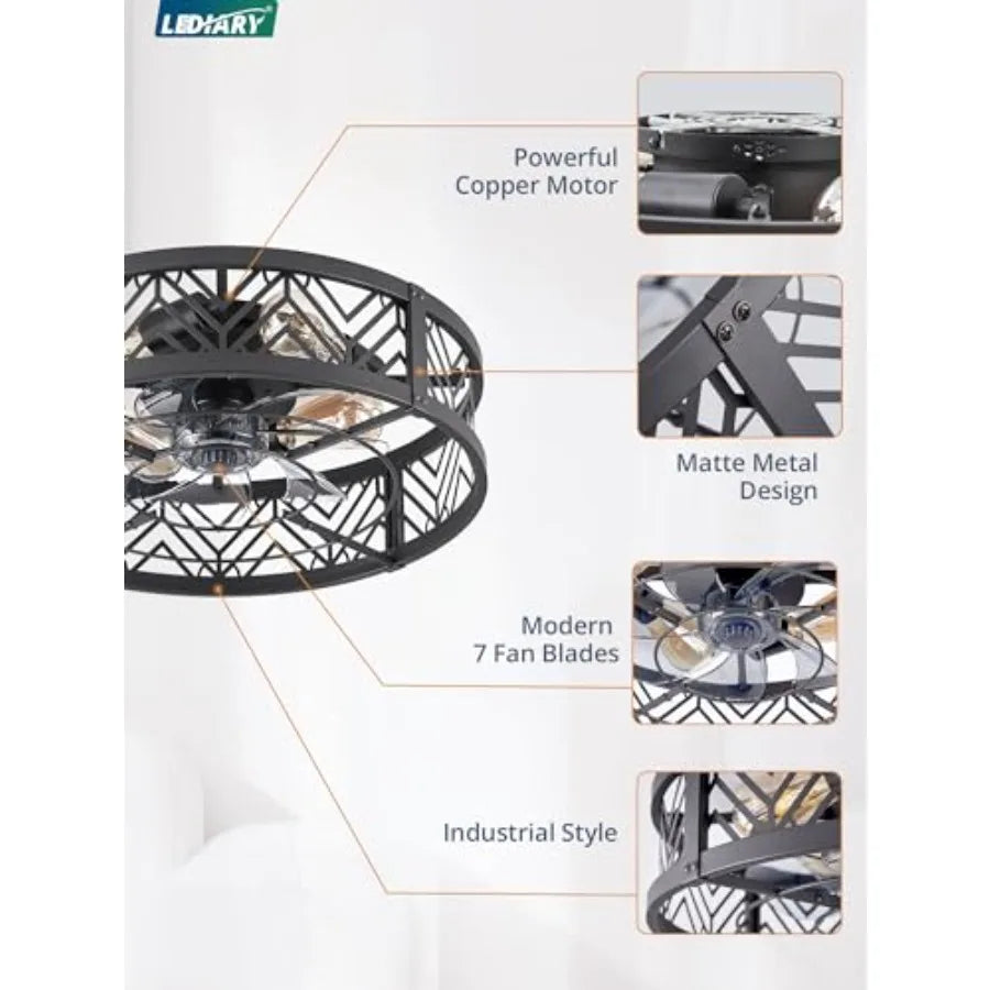 Caged Ceiling Fan With Light Low Profile Bladeless For Bedroom