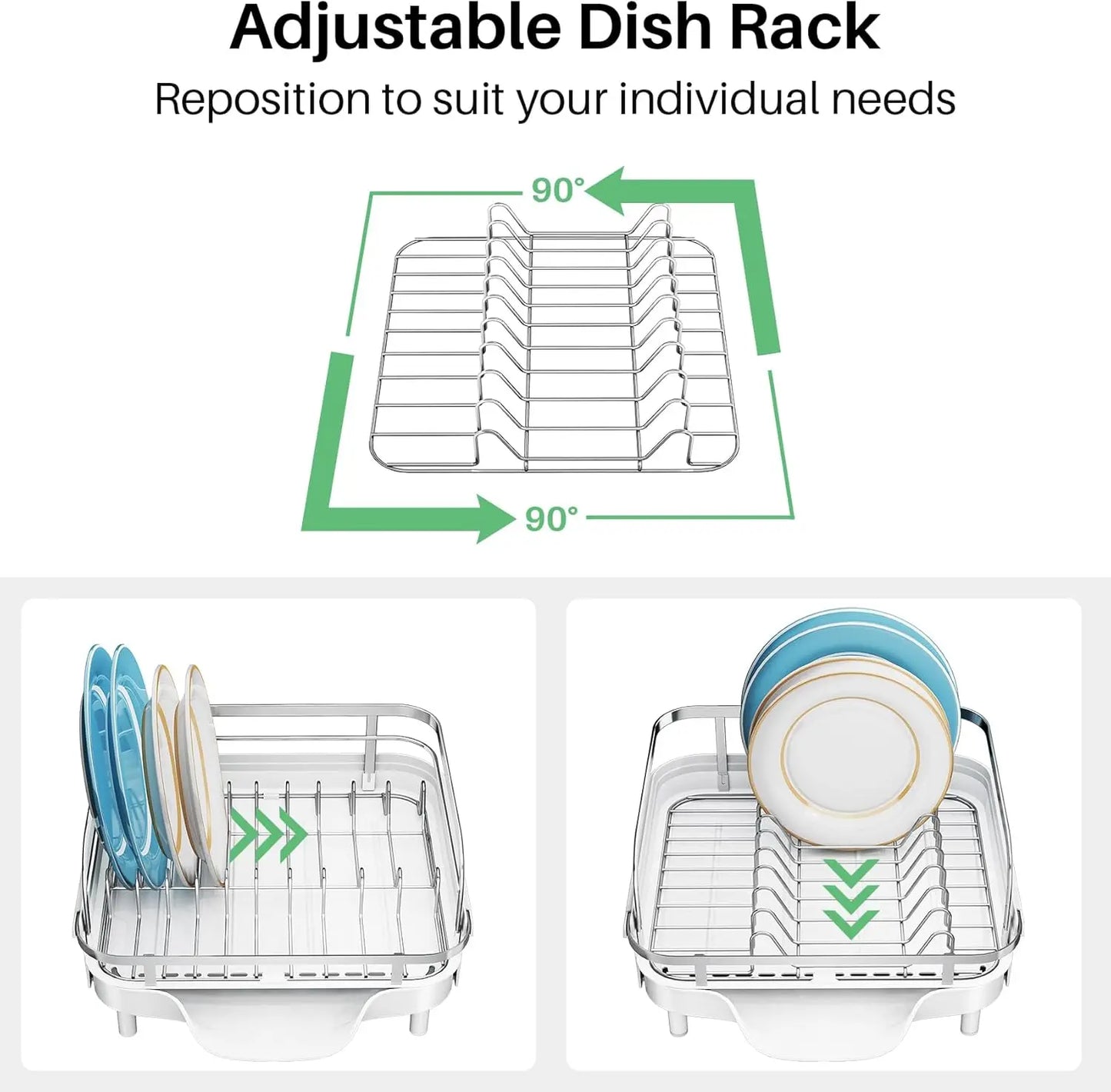 Expandable Stainless Steel Dish Drying Rack With Drainboard Utensil Holder
