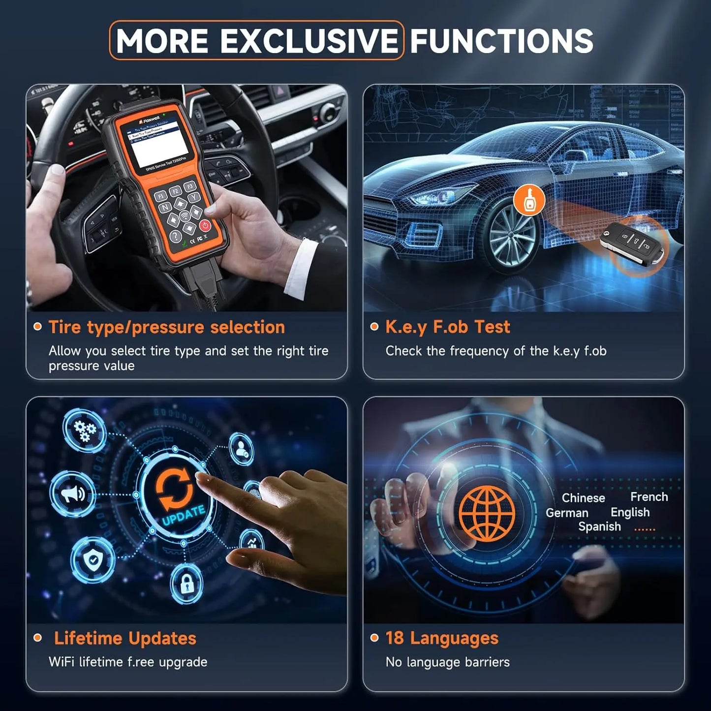 FOXWELL T2000 PRO Tire Pressure TPMS Tool Relearn Activate Sensors
