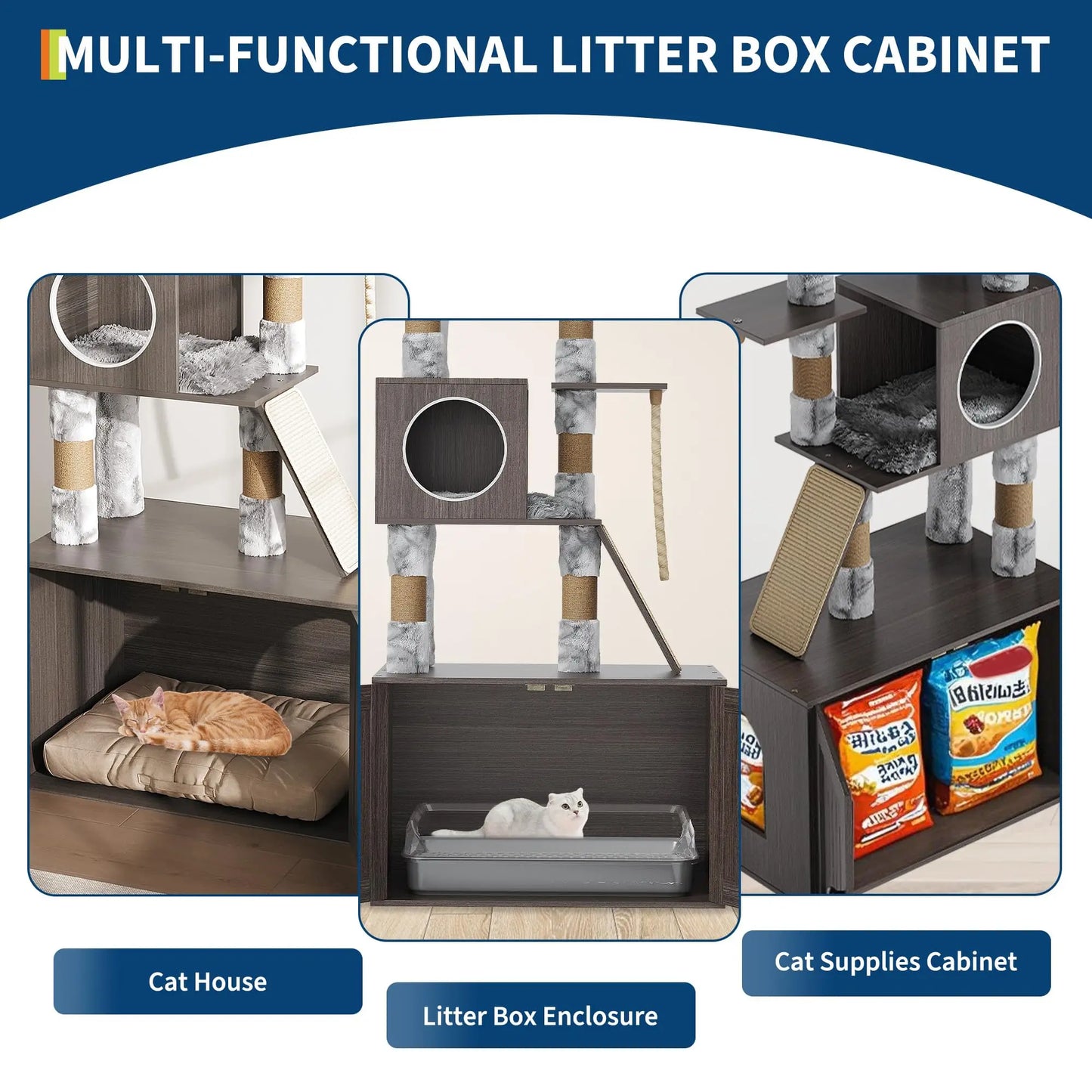 HiMISS Multi Level Cat Tree With Enclosed Litter Box Condo