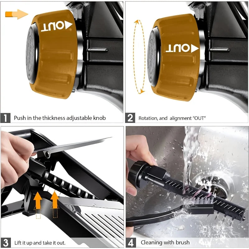 AEDG Stainless Steel Mandoline Slicer With 5 Blades And Handguard