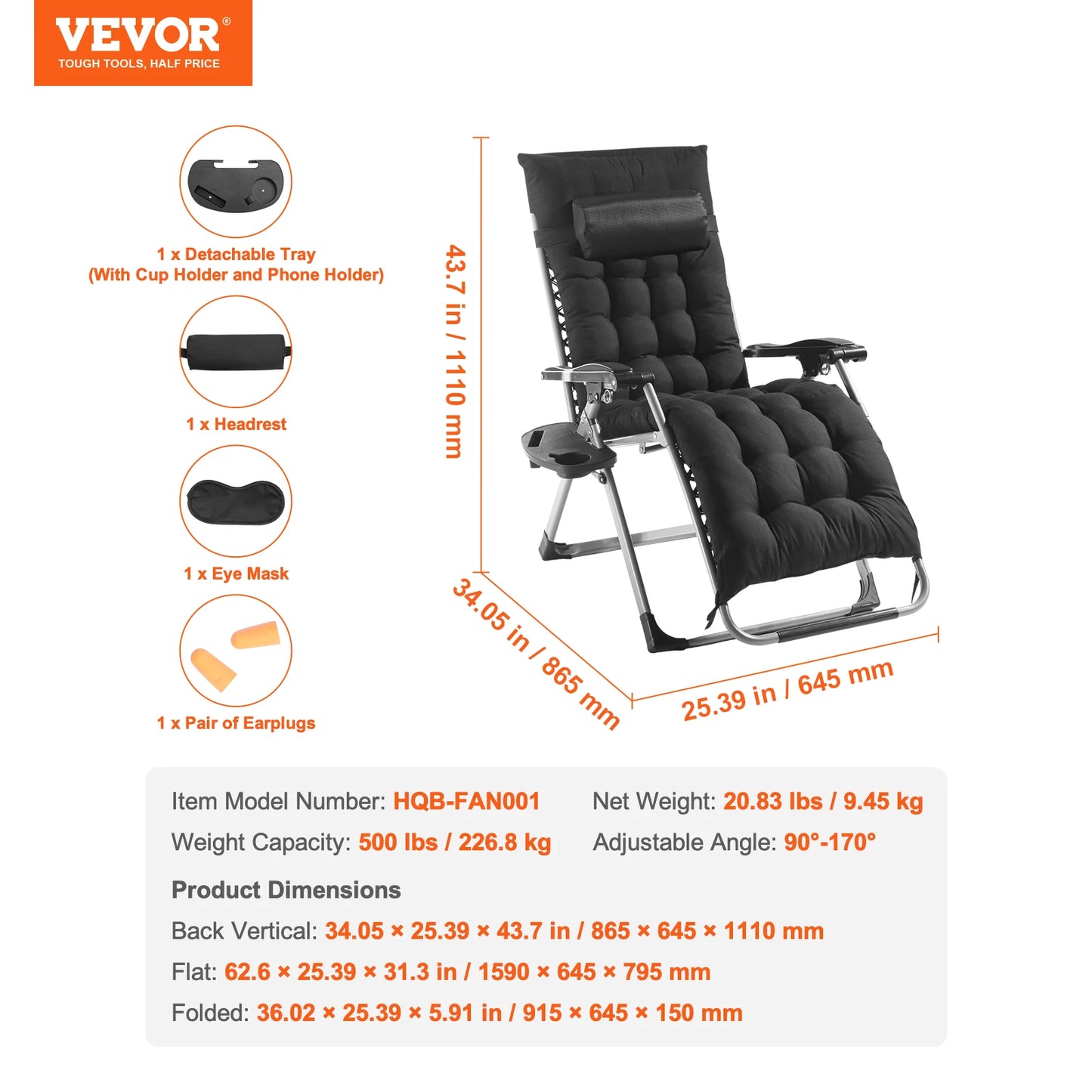 SucceBuy Zero Gravity Chair Adjustable Recliner With Cushion Footrest Cupholder