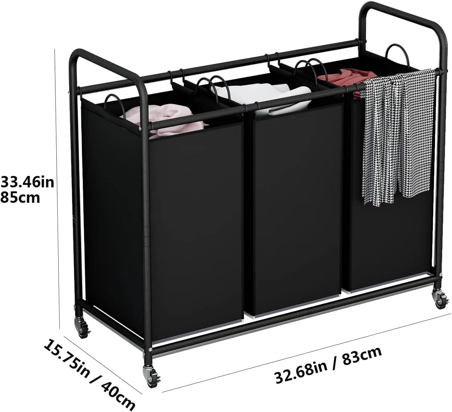 XMSJ 3 Bag Laundry Sorter Cart With Removable Bags