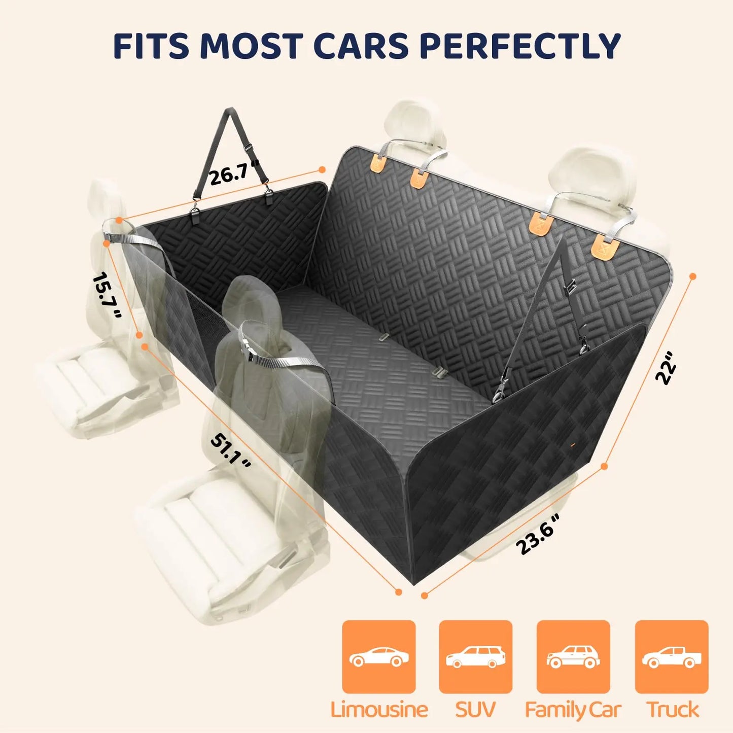 Rear Seat Dog Hammock Cover For Cars And SUVs Heavy Duty 600D