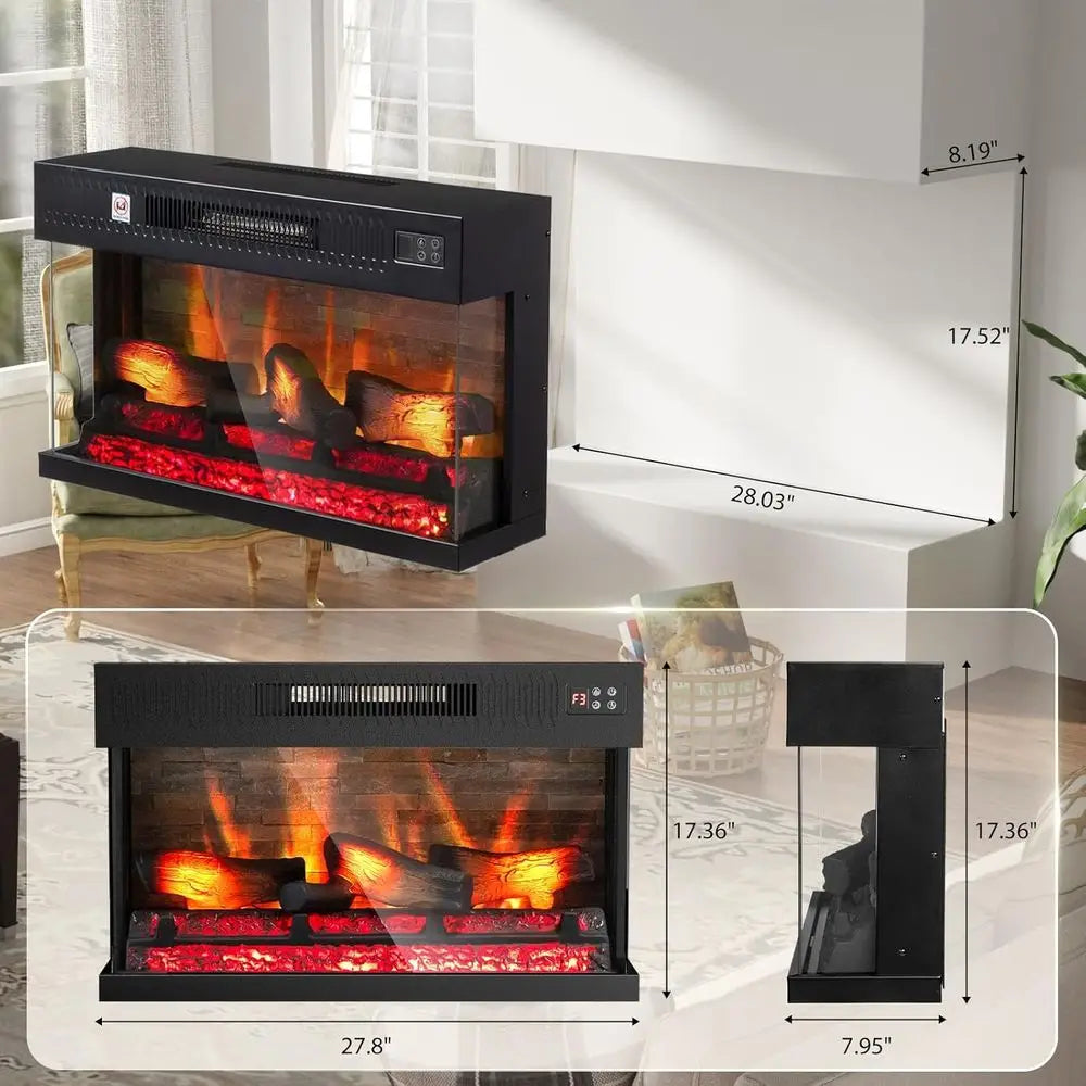 MKDK Three Sided Glass Electric Fireplace Insert With Remote Control