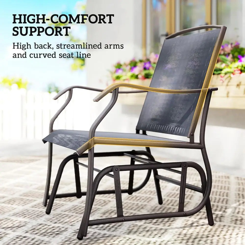 Outdoor Glider Chair Set With Glass Coffee Table And Chairs