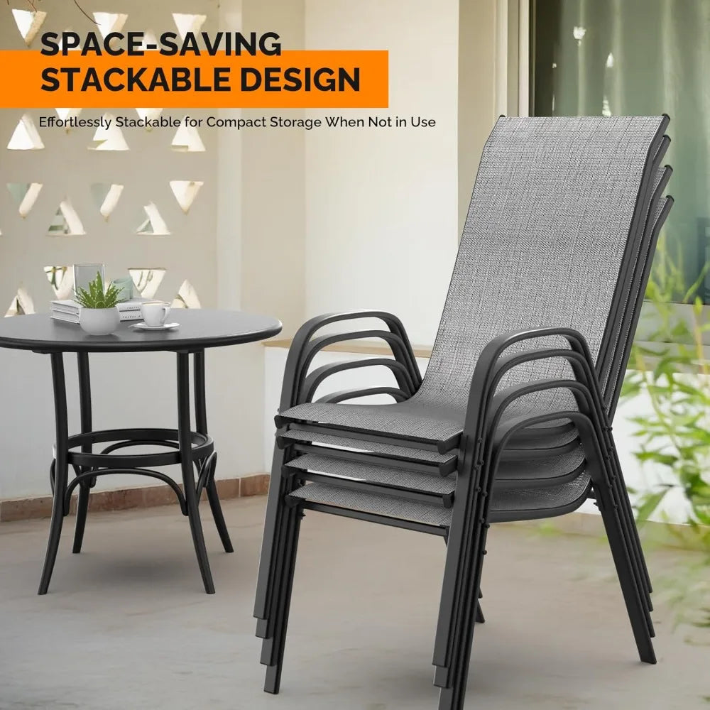 Stackable Outdoor Patio Dining Chairs With High Back And Armrests