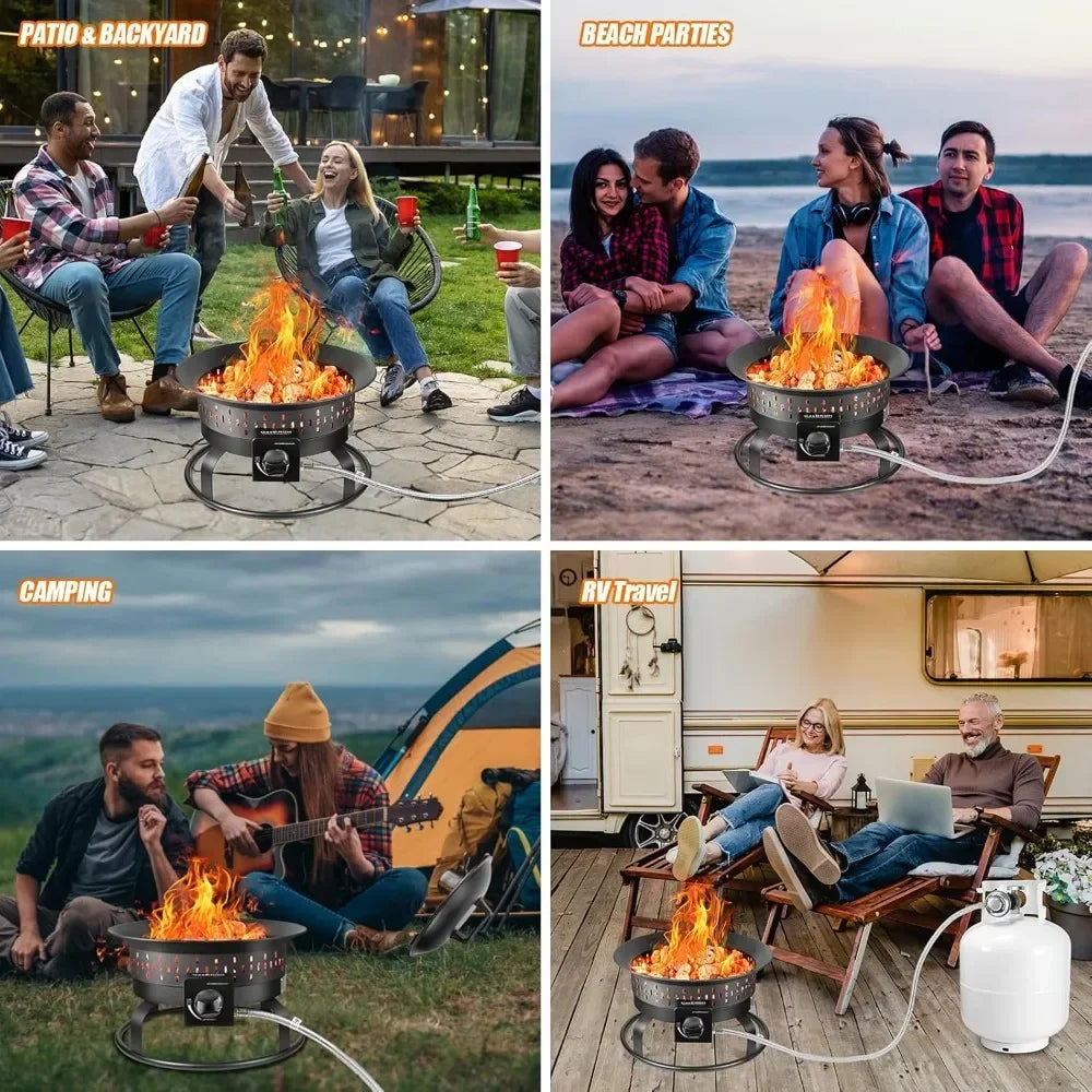 Outdoor Portable Propane Fire Pit With Grill And Carry Handle