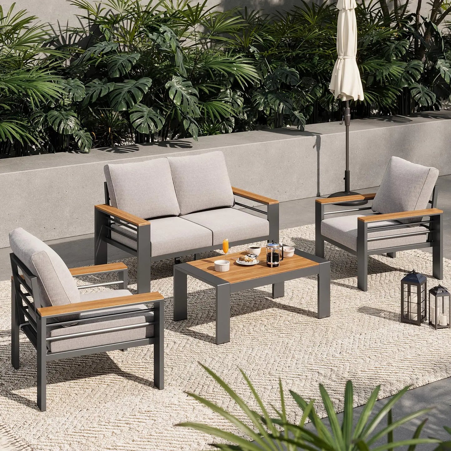 Aluminum Outdoor Patio Furniture Set 7 Seat Sectional Coffee Table