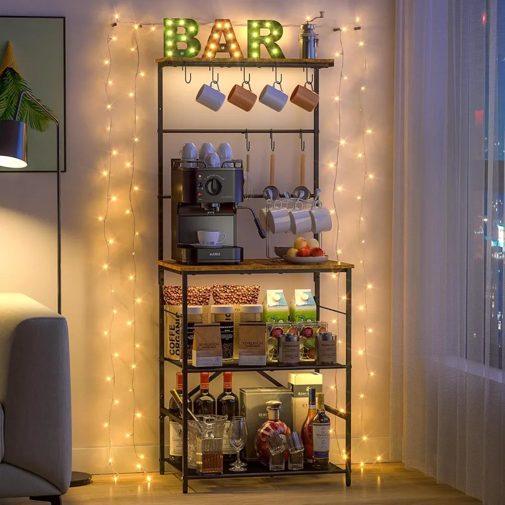 4 Tier Coffee Bar Station With 8 Hooks Kitchen Stand