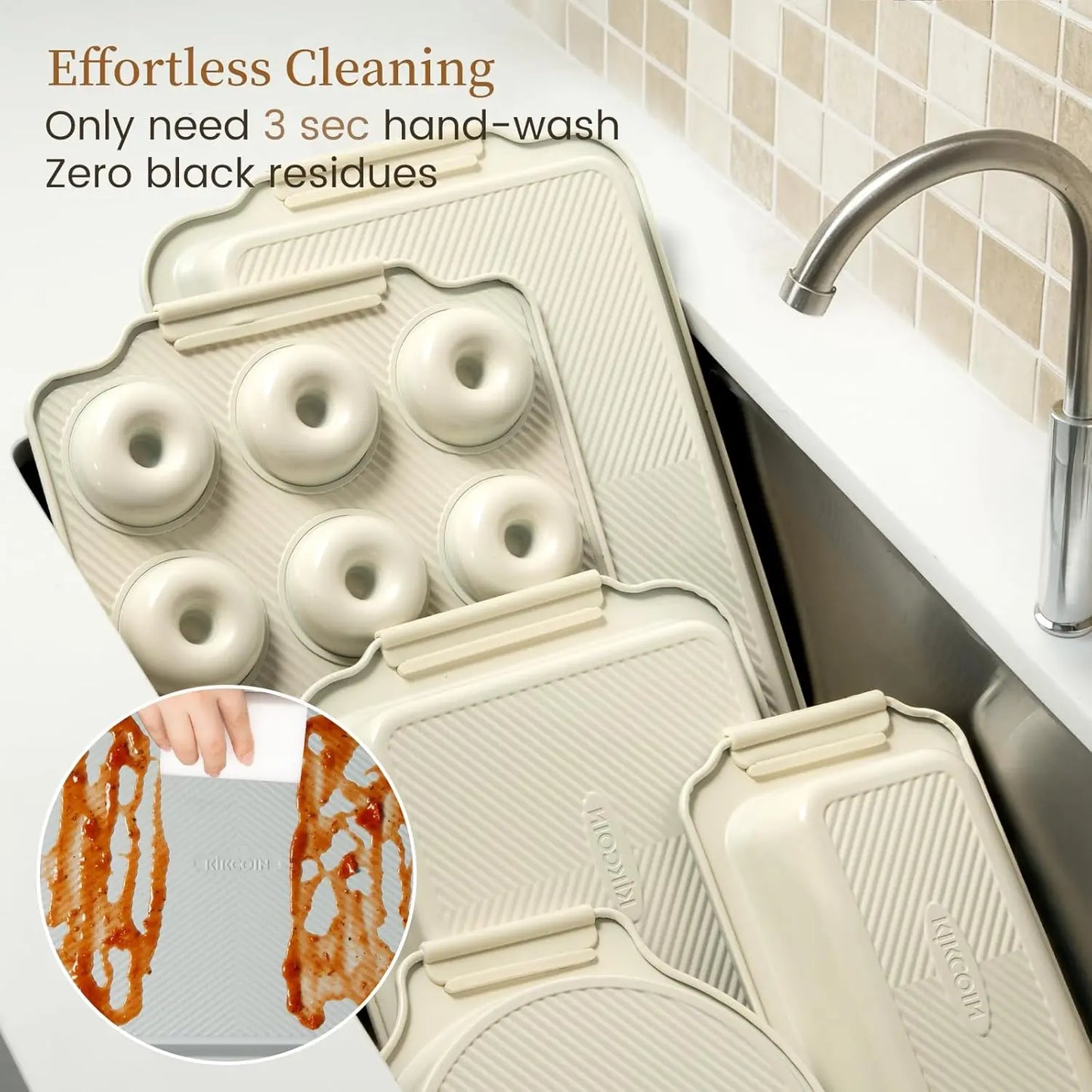 XMSJ Nonstick Baking Pans Set With Silicone Handles 450F Oven Safe Cookie Sheets