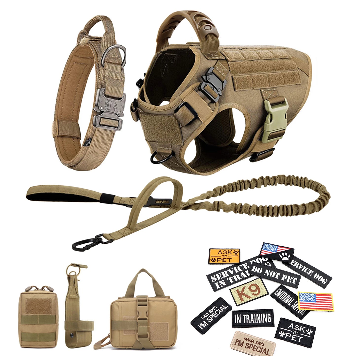 PETRAVEL Military Large Dog Harness Vest With Leash Set