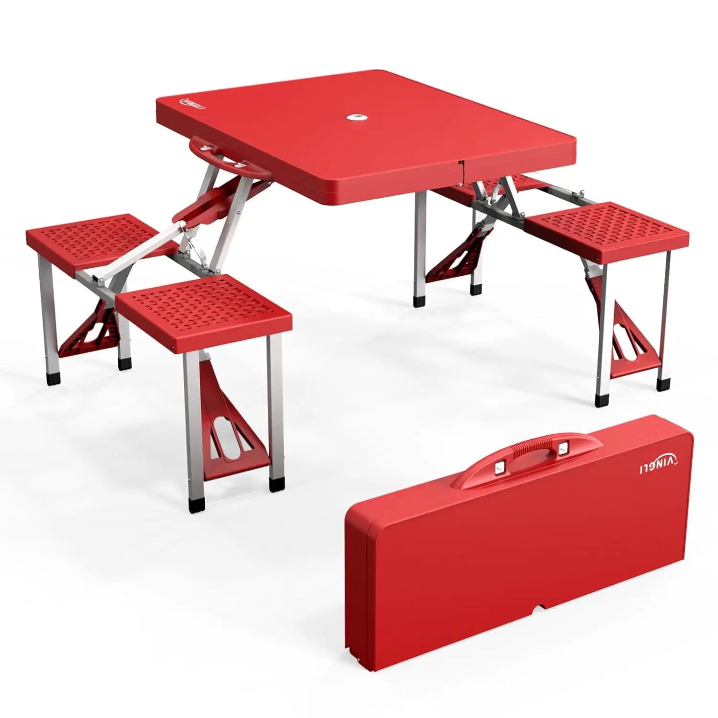 Aluminum Folding Camping Table Set With 4 Seats Umbrella Hole