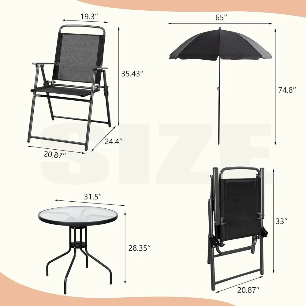Outdoor Folding 6 Piece Patio Dining Set With Umbrella