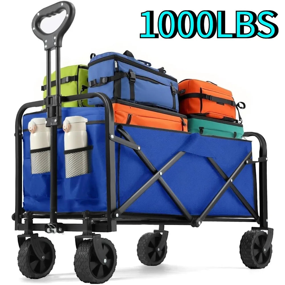 Collapsible Wagon Cart Foldable Beach Wagon with All-Terrain Wheels Heavy Duty Grocery Cart for Shopping, Beach, Camping, Sport