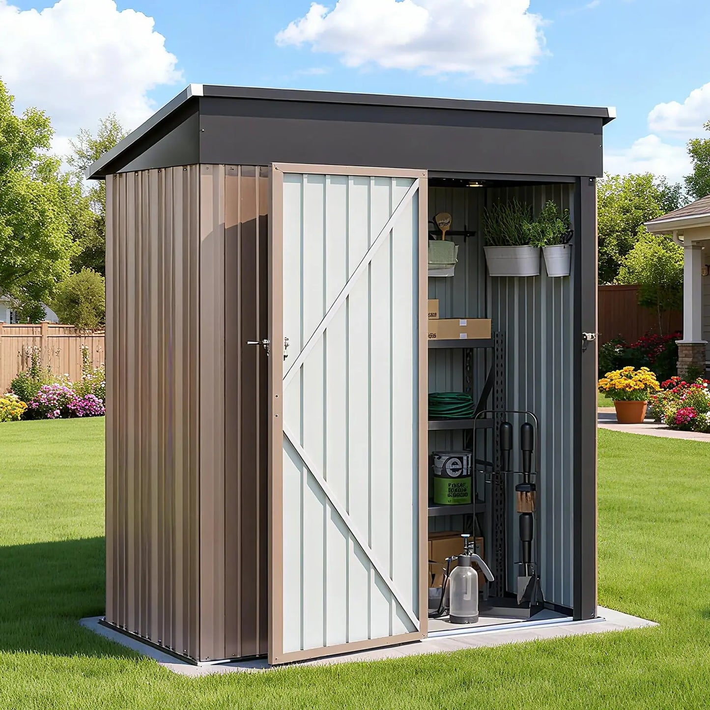 Durable Galvanized Steel Outdoor Shed With Floor And Lockable Doors