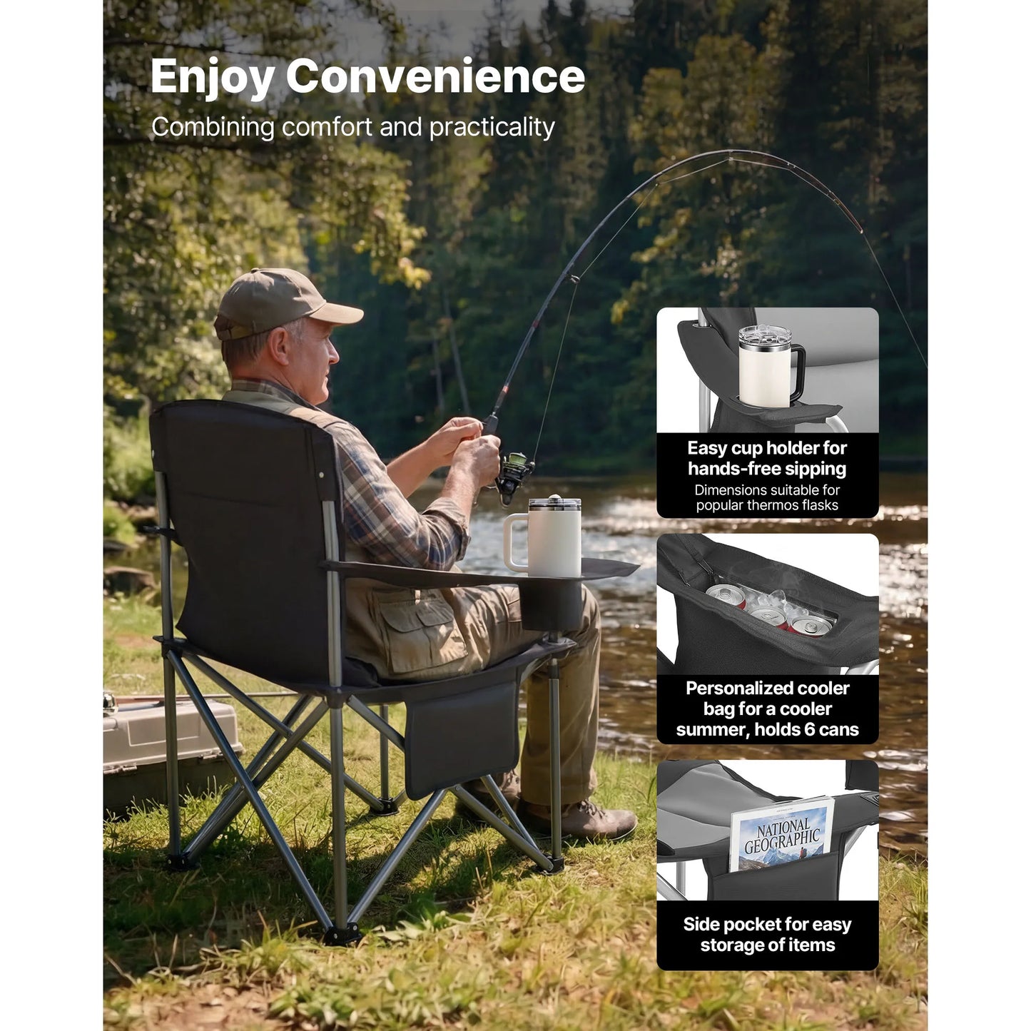 VEVOR Heavy Duty 2 Pack Oversized Camping Chairs Padded Backrest