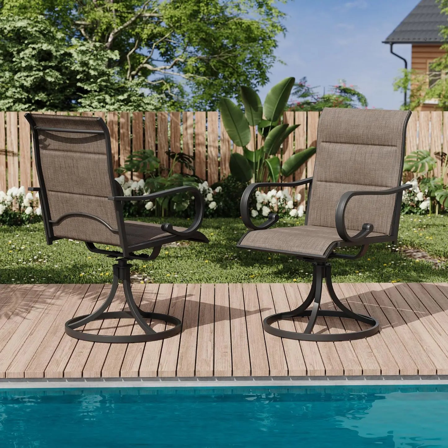 Patio Swivel Chairs Set Of 2 High Back Textilene Outdoor