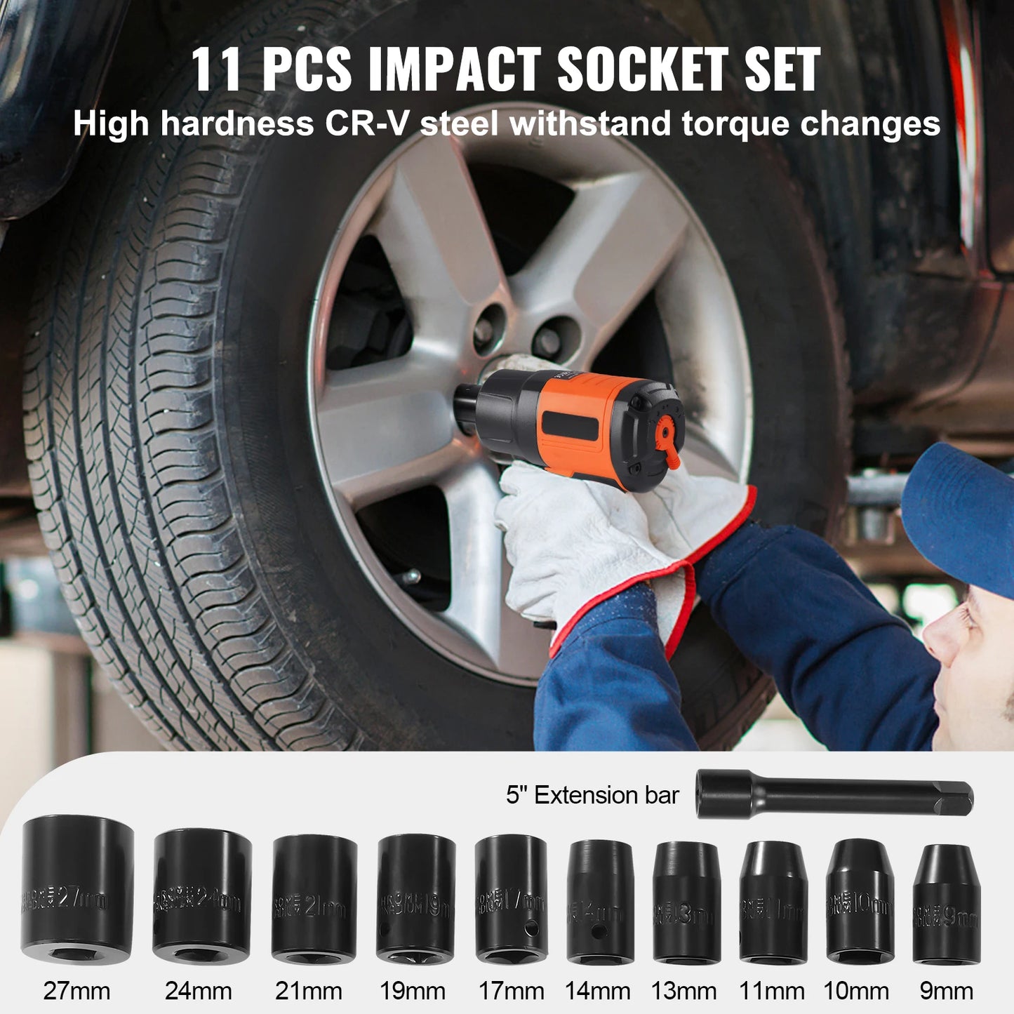 SucceBuy Pneumatic Impact Wrench With Half Inch Drive Socket Set