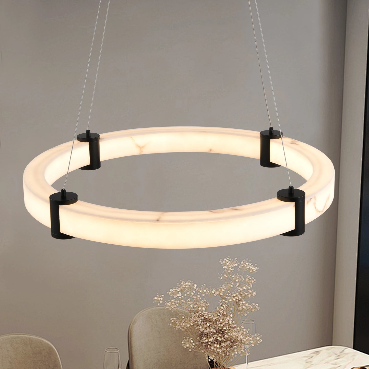 ARLGSITE Modern LED Pendant Light Resin Ring Chandelier