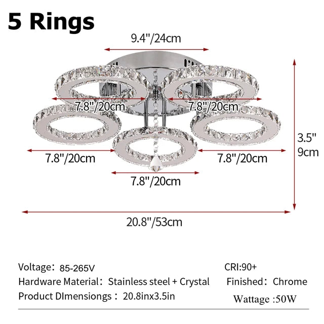 GreeLustr Modern Crystal Ring Pendant Light Ceiling Lamp