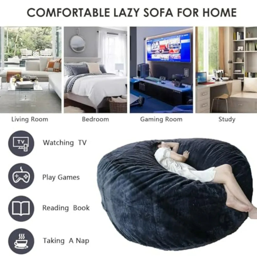 Adult Bean Bag Chair Cover With Stuffed Animal Storage