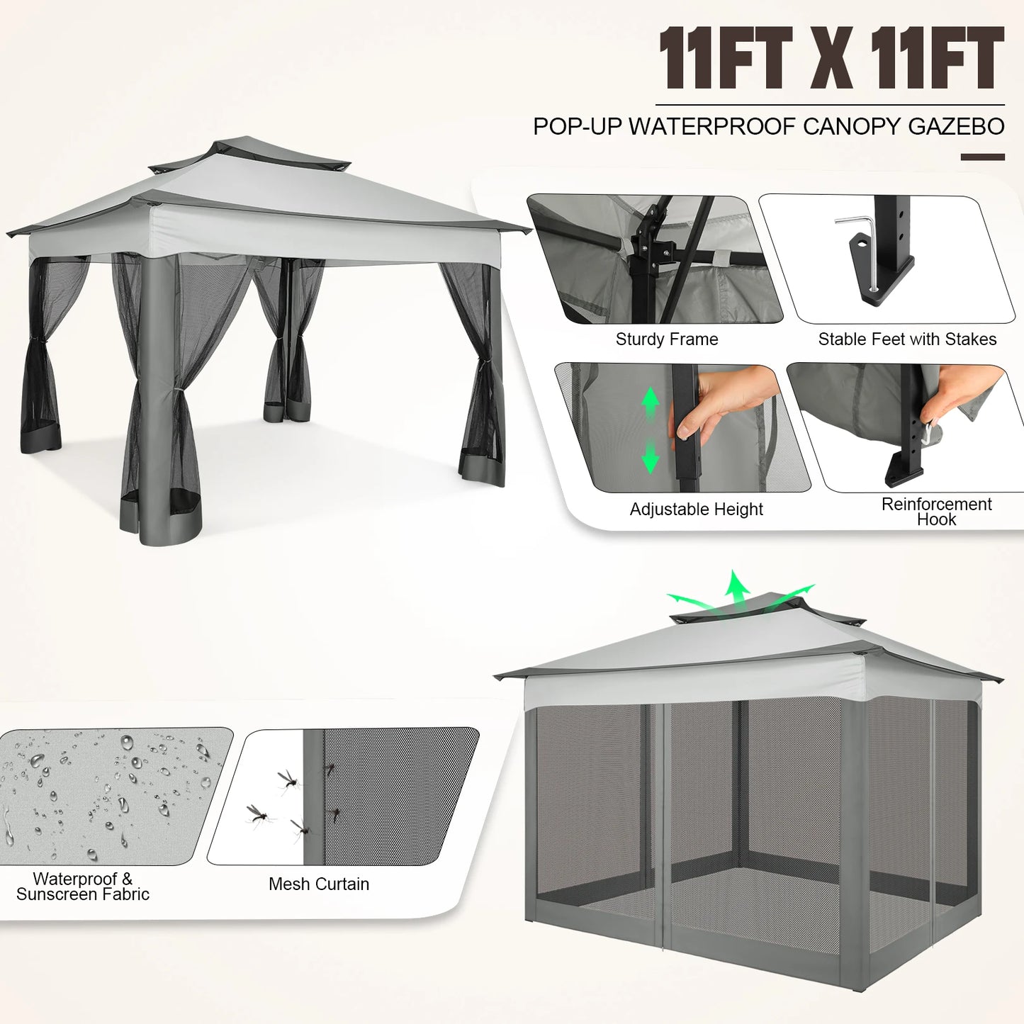 Tooluck Pop Up Gazebo With Mosquito Netting For Outdoors
