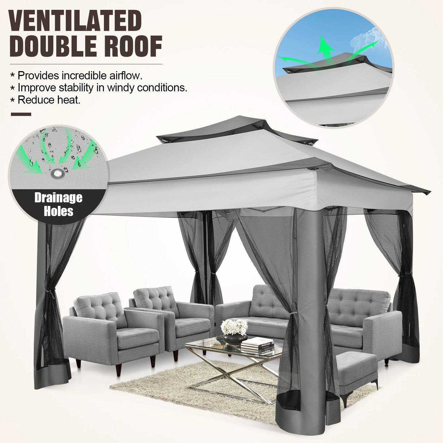 Tooluck Pop Up Gazebo With Mosquito Netting For Outdoors
