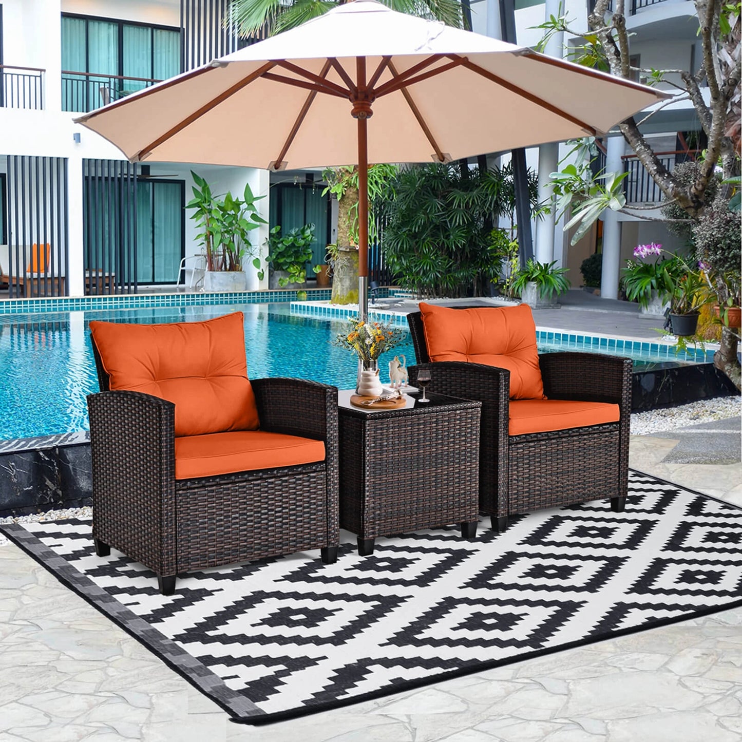 HOMASIS Patio Rattan Furniture Set Cushioned Sofa