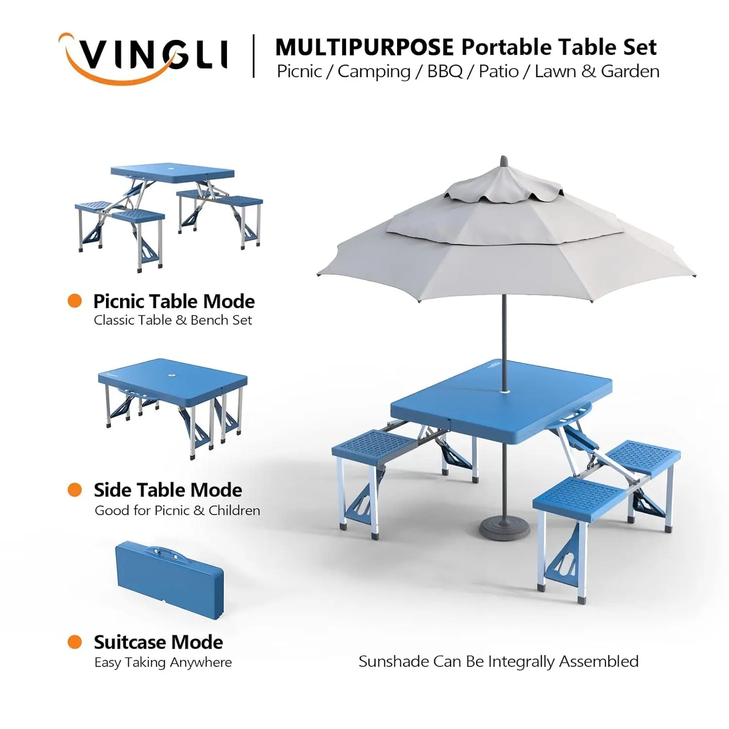 Aluminum Folding Camping Table Set With 4 Seats Umbrella Hole