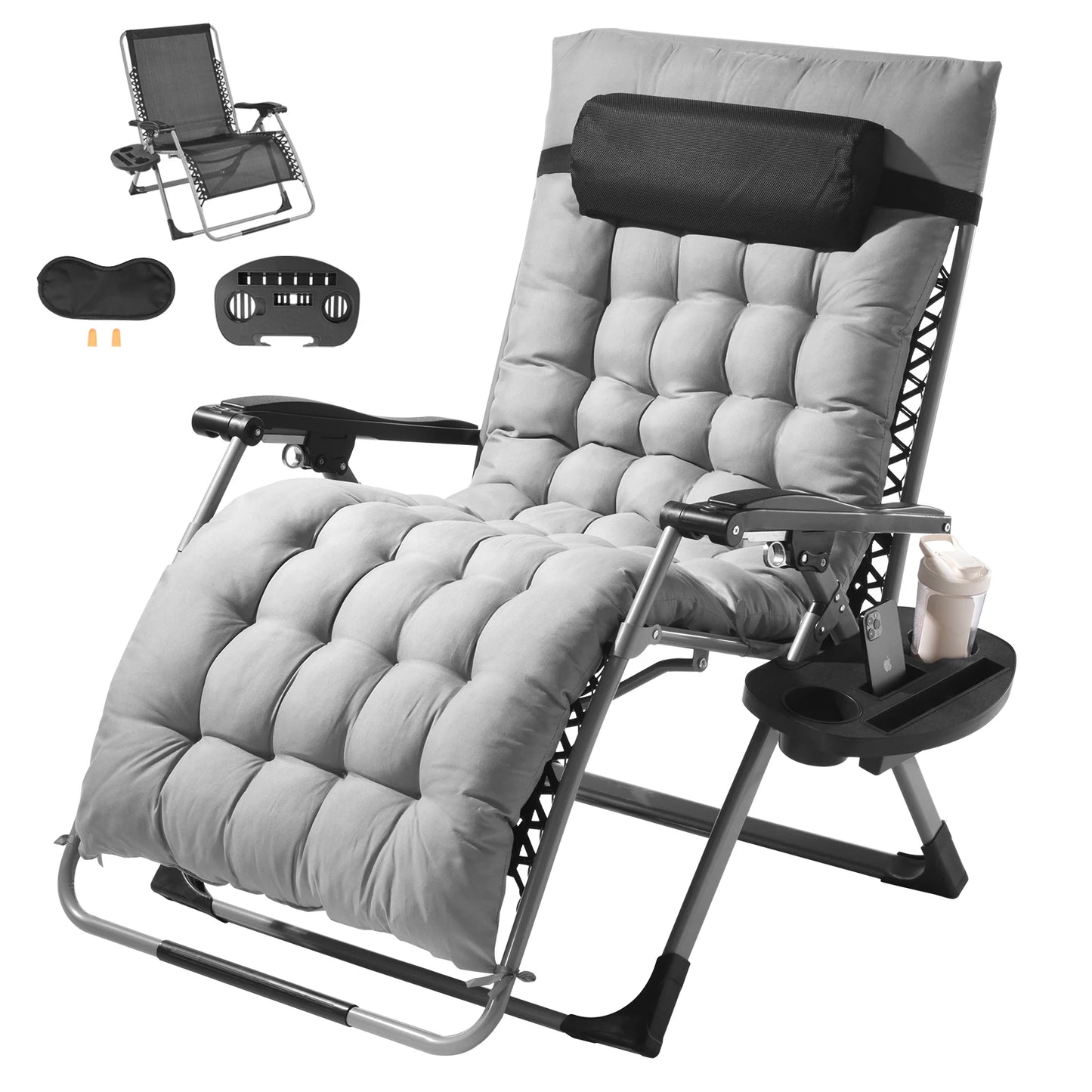 SucceBuy Zero Gravity Chair Adjustable Recliner With Cushion Footrest Cupholder