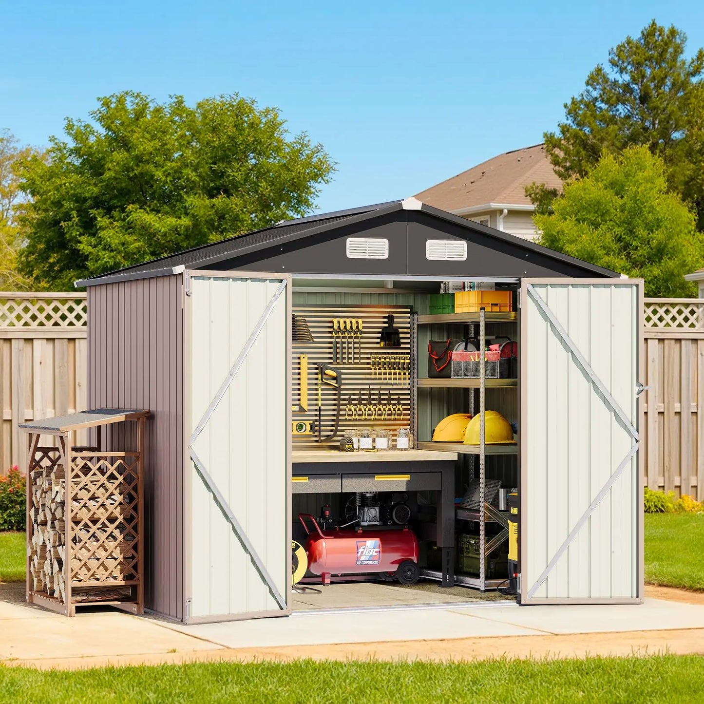 Durable Galvanized Steel Outdoor Shed With Floor And Lockable Doors