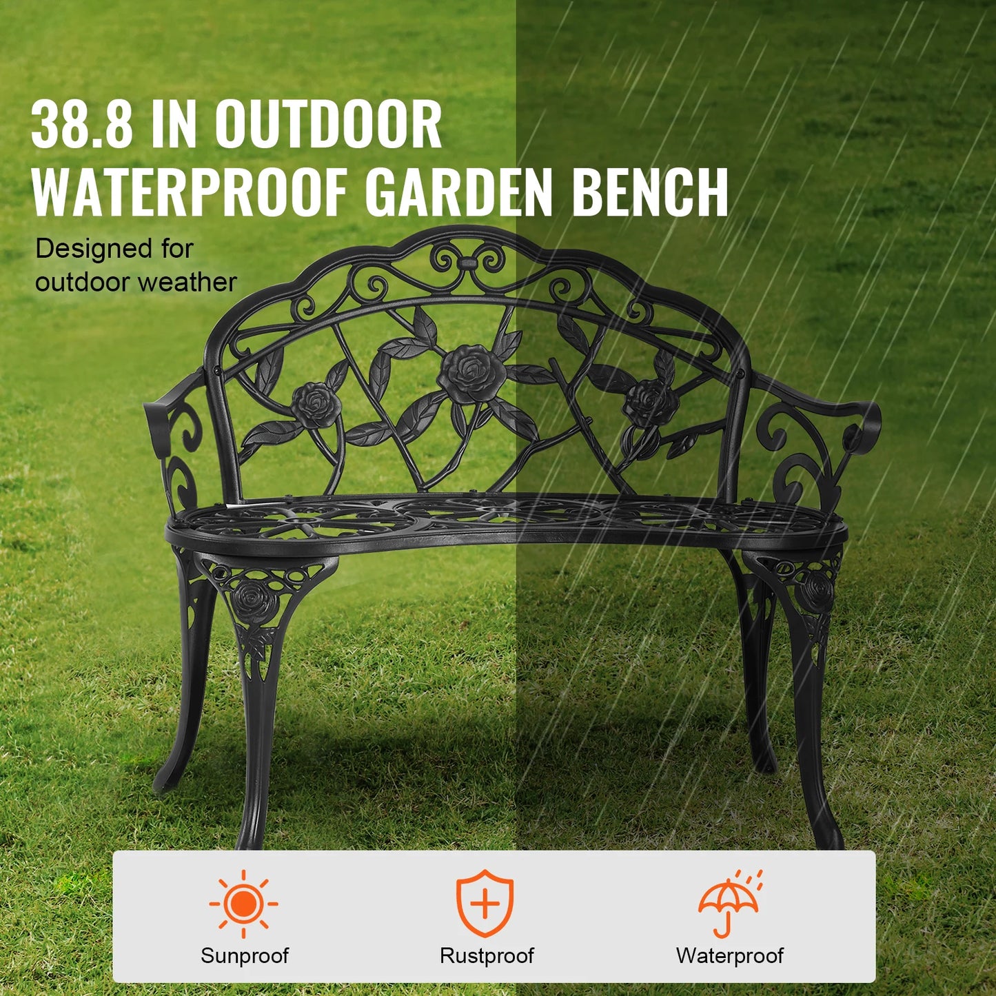 SucceBuy Outdoor Garden Bench Wood Metal Load Capacity 480 Lbs