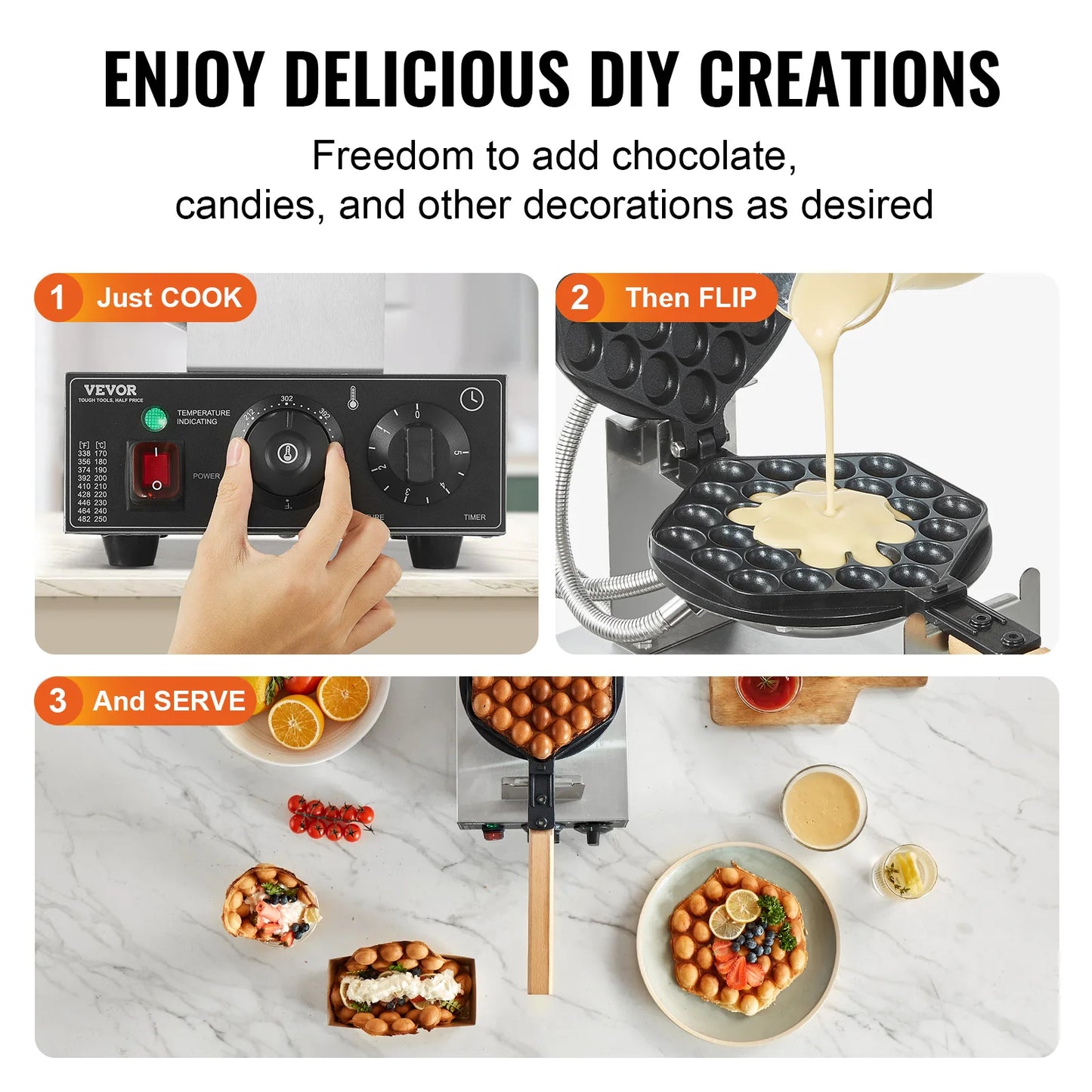 SucceBuy Commercial Egg Bubble Waffle Maker 1000-1500W Rotatable