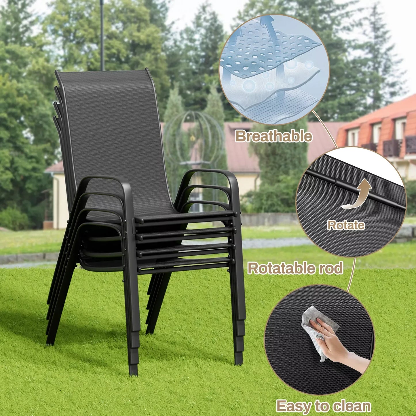 Patio Dining Set 5 Pieces Outdoor Metal Table With Textilene Chairs