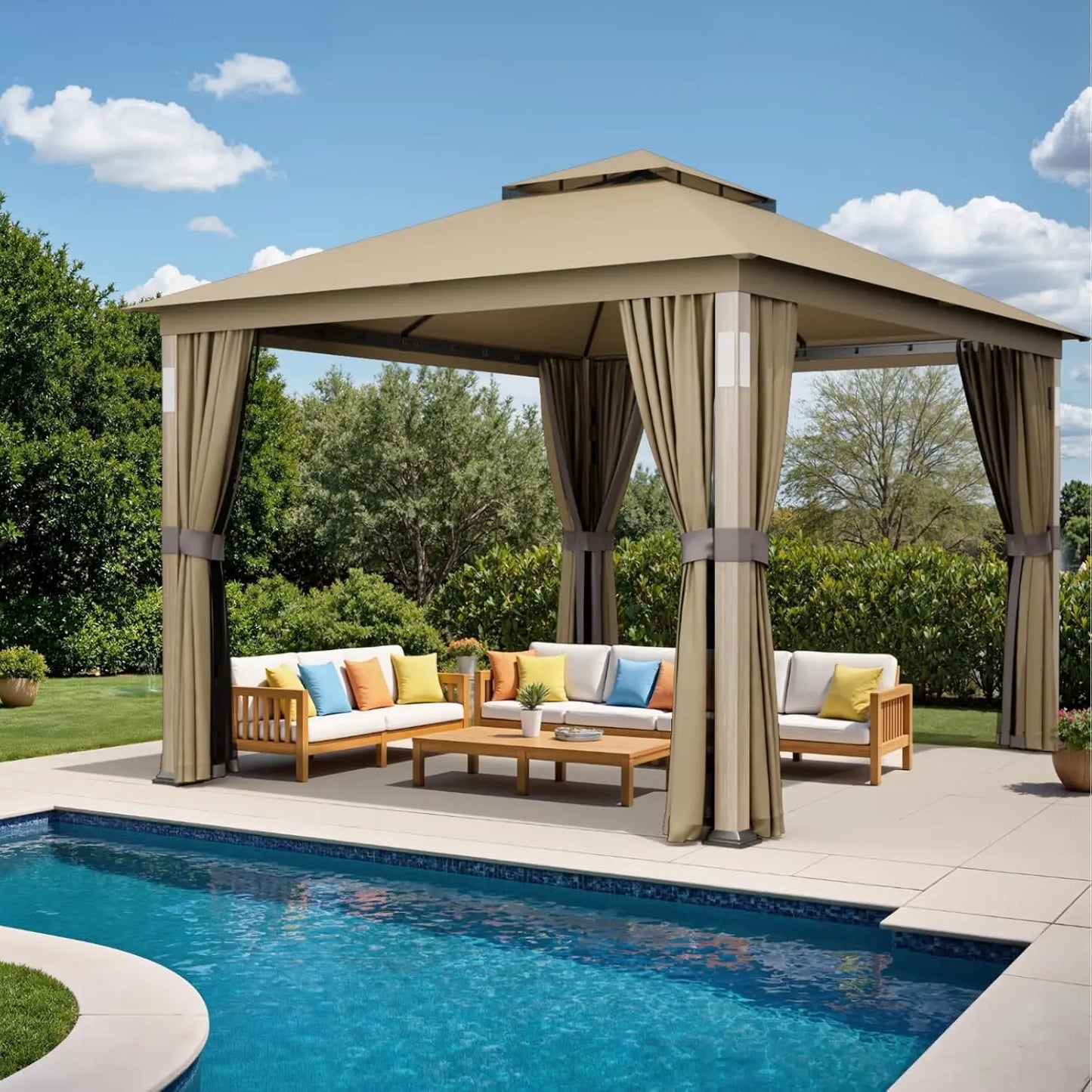 Outdoor Patio Gazebo 10x10, Heavy Duty Gazebos, Soft Top Gazebo with Metal Frame, Double Roof Canopy, Mosquito, Customized