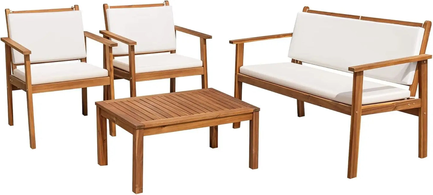 Flamaker Acacia Wood Patio Furniture Set With Coffee Table Cushions