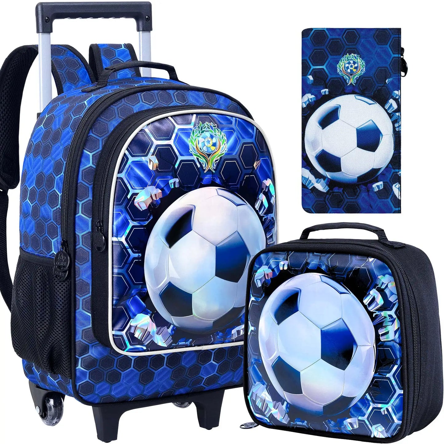 NONECN Rolling Backpack 3pcs Kids Wheeled Bookbag with Lunch Bag