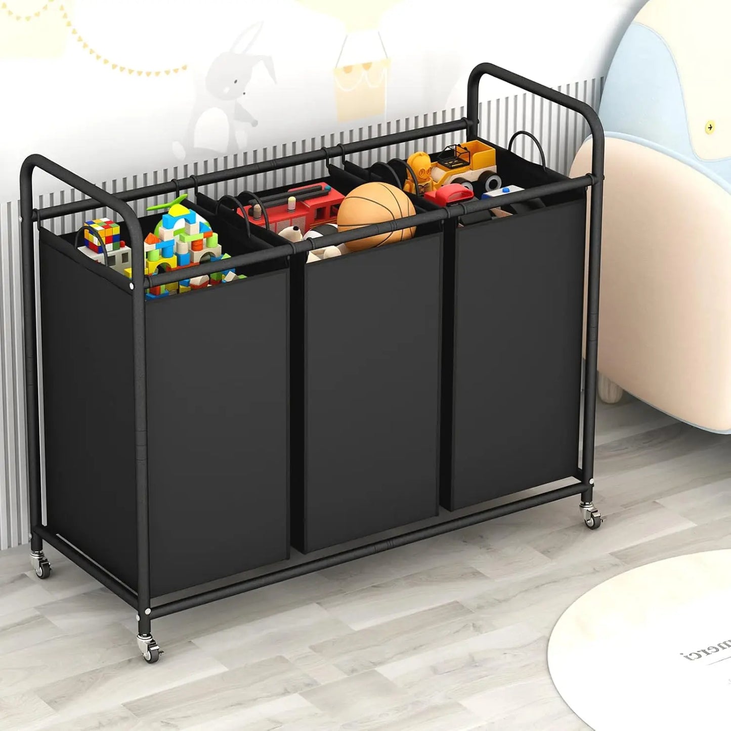 XMSJ 3 Bag Laundry Sorter Cart With Removable Bags