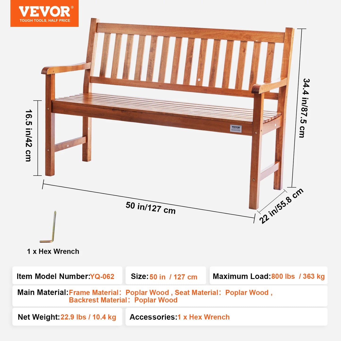 SucceBuy Outdoor Garden Bench Wood Metal Load Capacity 480 Lbs