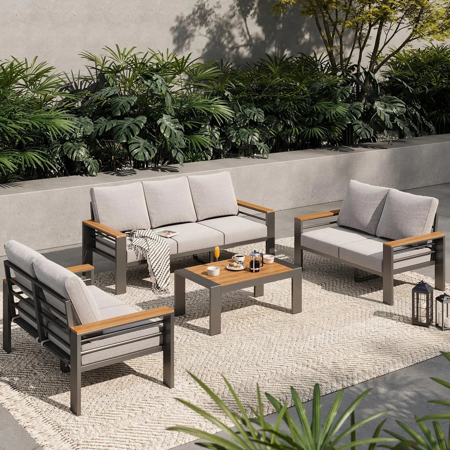 Aluminum Outdoor Patio Furniture Set 7 Seat Sectional Coffee Table