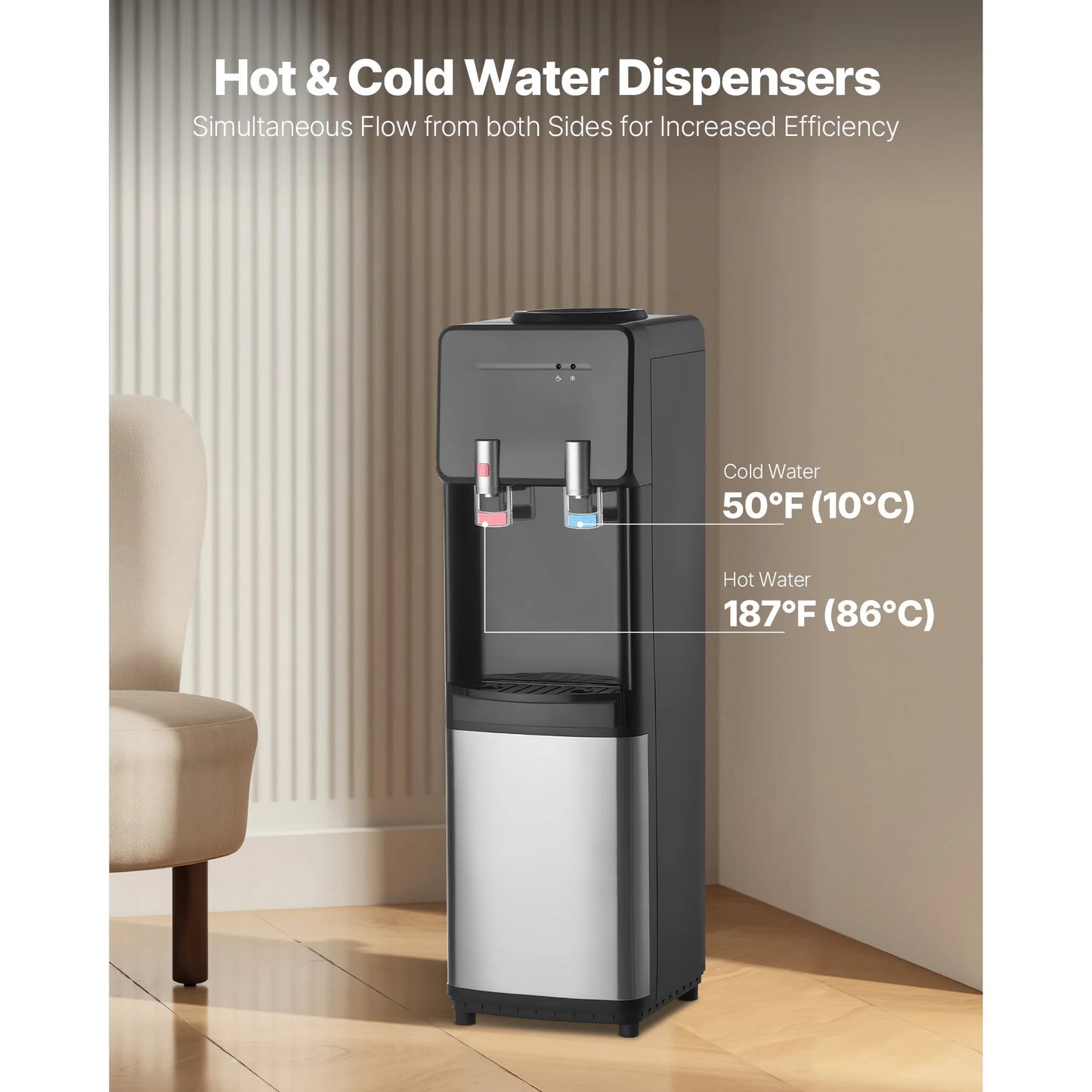 SucceBuy Top Loading Water Cooler Dispenser Hot Cold Stainless Steel