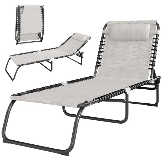 Folding Chaise Lounge Chair Outdoor Sun Lounger With Reclining Back