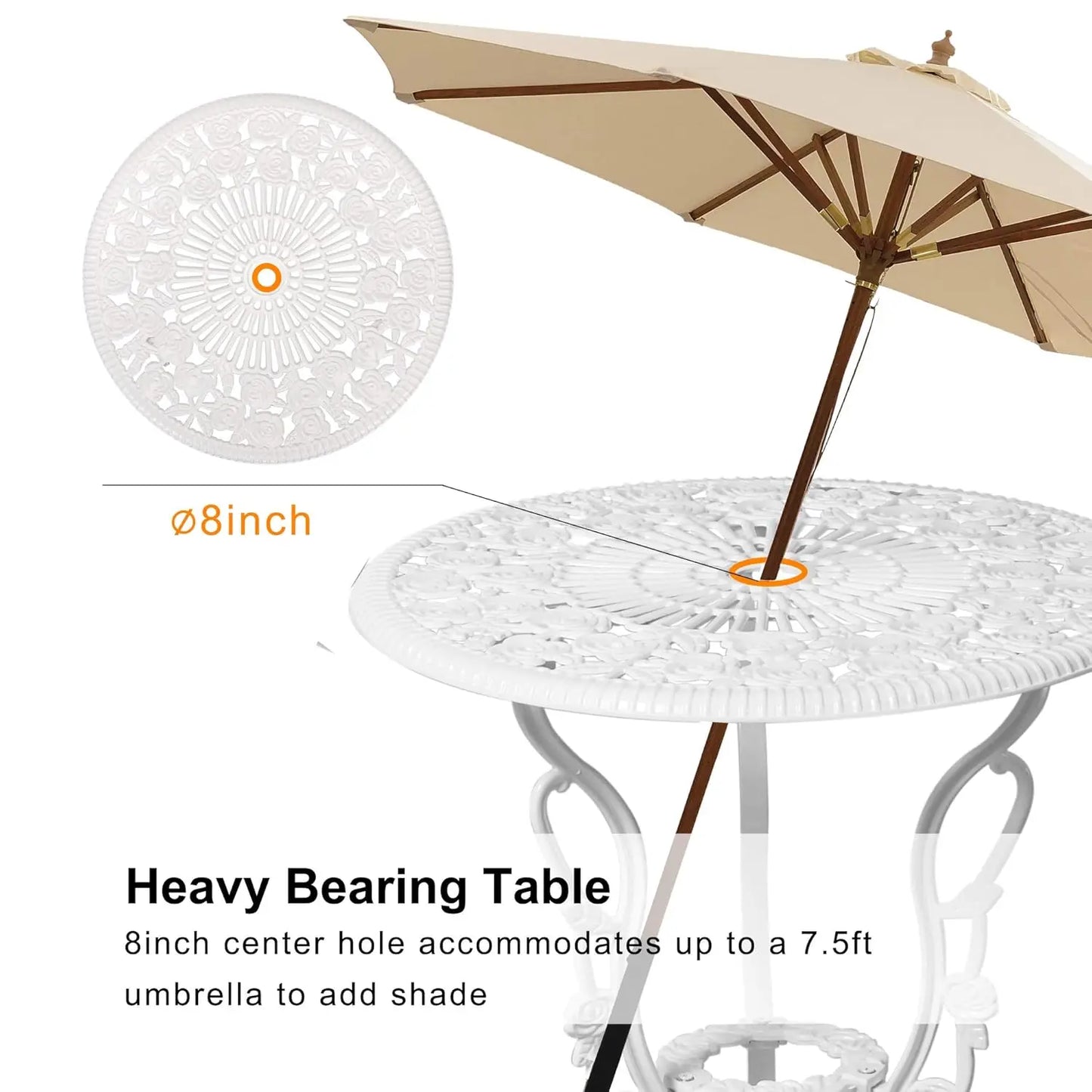 Bistro Table And Chairs Outdoor Patio Set Cast Aluminum Rose Pattern