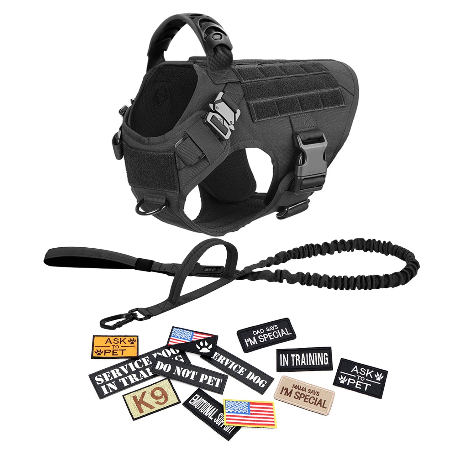 PETRAVEL Military Large Dog Harness Vest With Leash Set