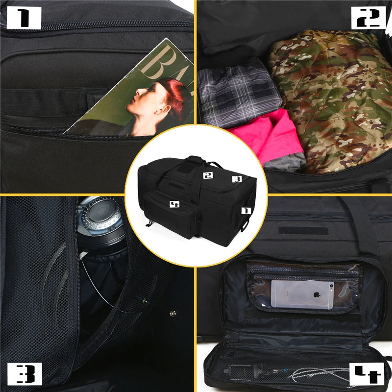 QCN Tactical Rolling Duffel Bag Luggage For Travel And Hiking