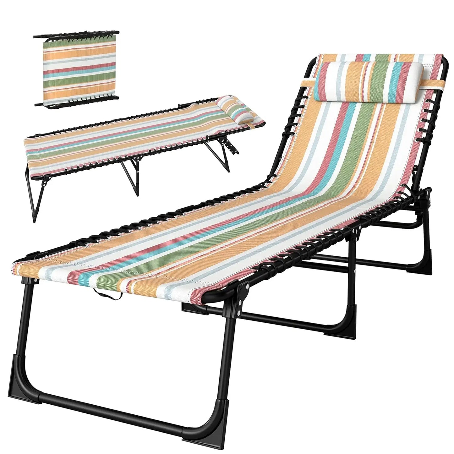 Folding Chaise Lounge Chair Outdoor Sun Lounger With Reclining Back
