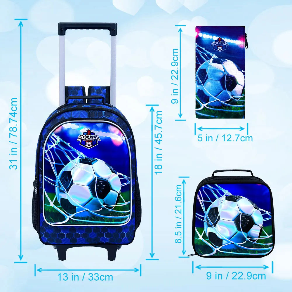 NONECN Rolling Backpack 3pcs Kids Wheeled Bookbag with Lunch Bag