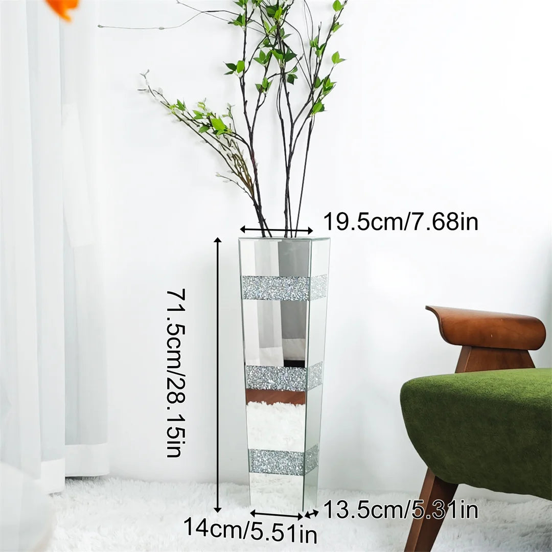 Crystal Diamond Accents Mirrored Floor Vase For Floral Arrangements