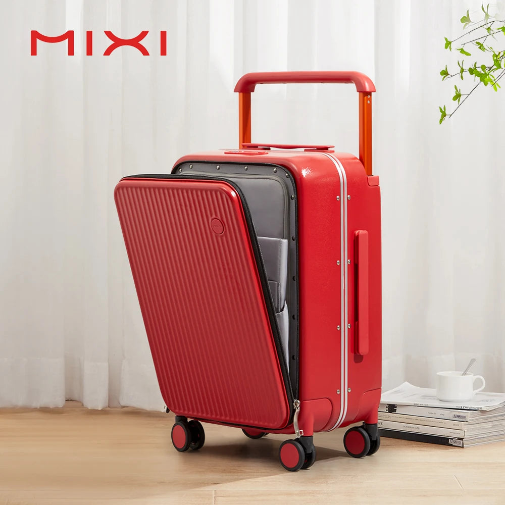 Mixi Front Laptop Pocket Suitcase Aluminum Frame Carry On Luggage